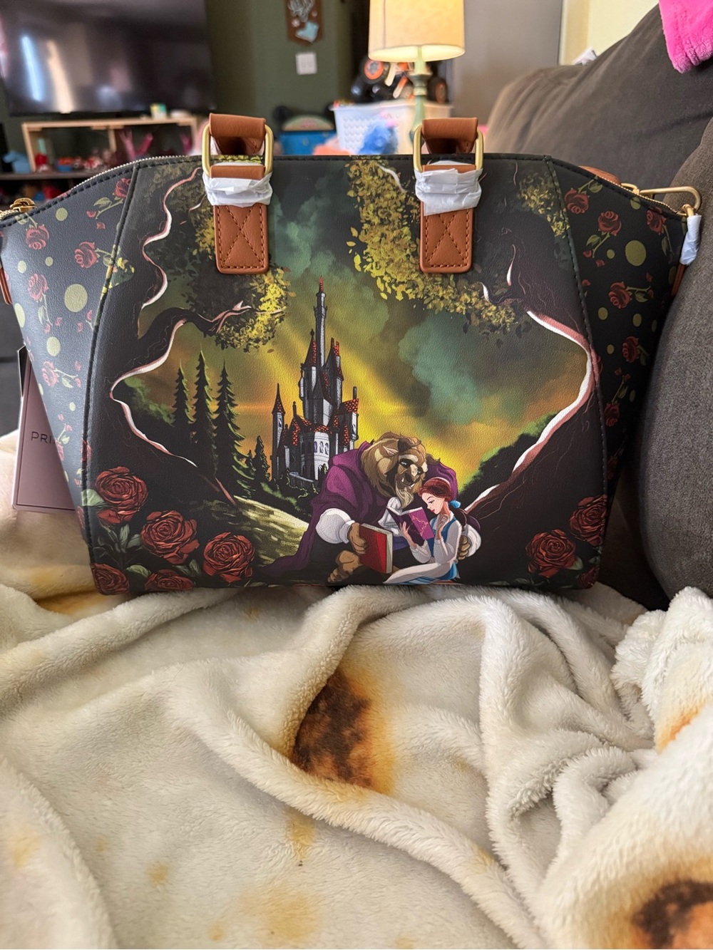 Belle & Beast Illustrated Dome Satchel Handbag in Black and Brown loungefly